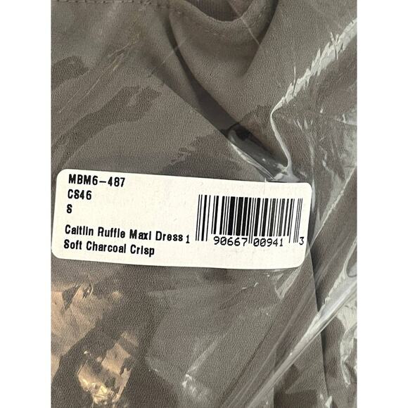 Show Me Your Mumu Caitlin Ruffle Maxi Dress Cold Shoulder Charcoal Crisp Small - Picture 6 of 7